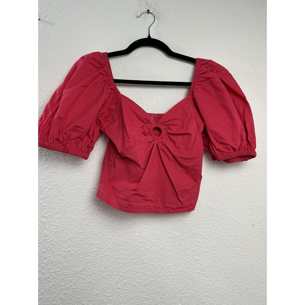Sim & Sam Womens Sz M Smocked Peasant Top Puff Sleeves Boho Cottage BarbieCore